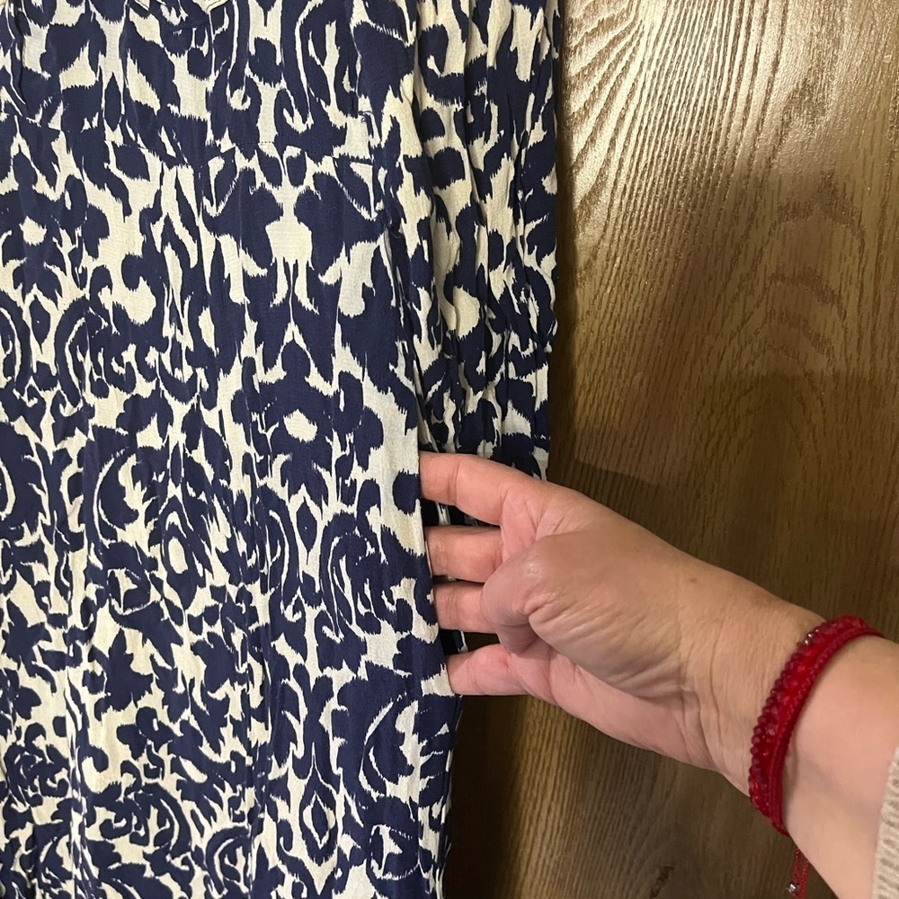 Zara White and Blue Sheath Dress 3/4 Sleeve Crew Neck - Picture 8 of 13